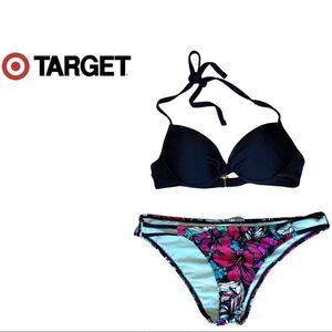 NWOT Black bikini top with tropical bottoms